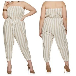 •NEW•XL-2X•UNIQUE “ONLY IN CAPRI” STRIPED LINEN JUMPSUIT•